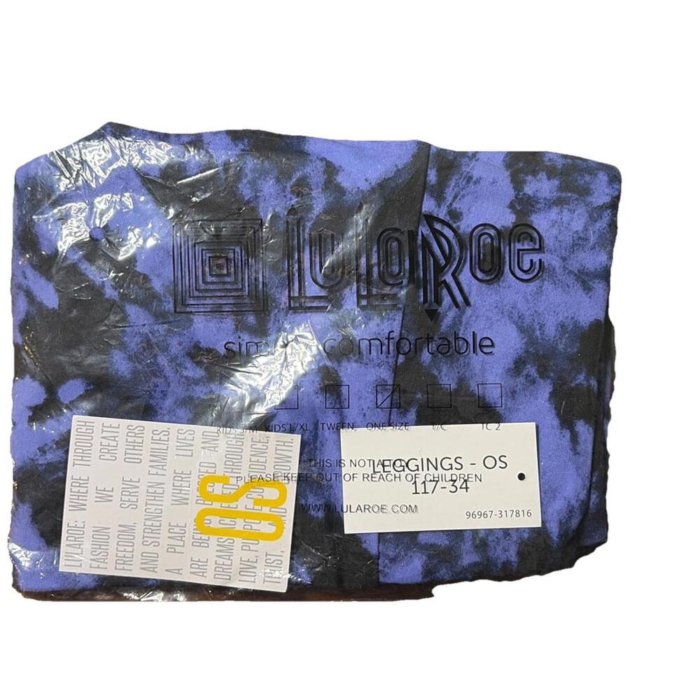 New With Tags LuLaRoe Purple / Blue & Black Tie Dye Leggings Size OS (2-10) - Picture 4 of 5